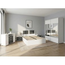 Dormitor Laguna cu pat 160x200 cu lada Alb cu Gri